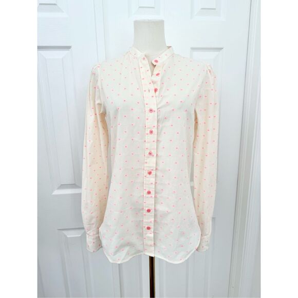 The Shirt by Rochelle Behrens White Pink Polka Dot Puff Sleeve Blouse XS NWT - Picture 1 of 5